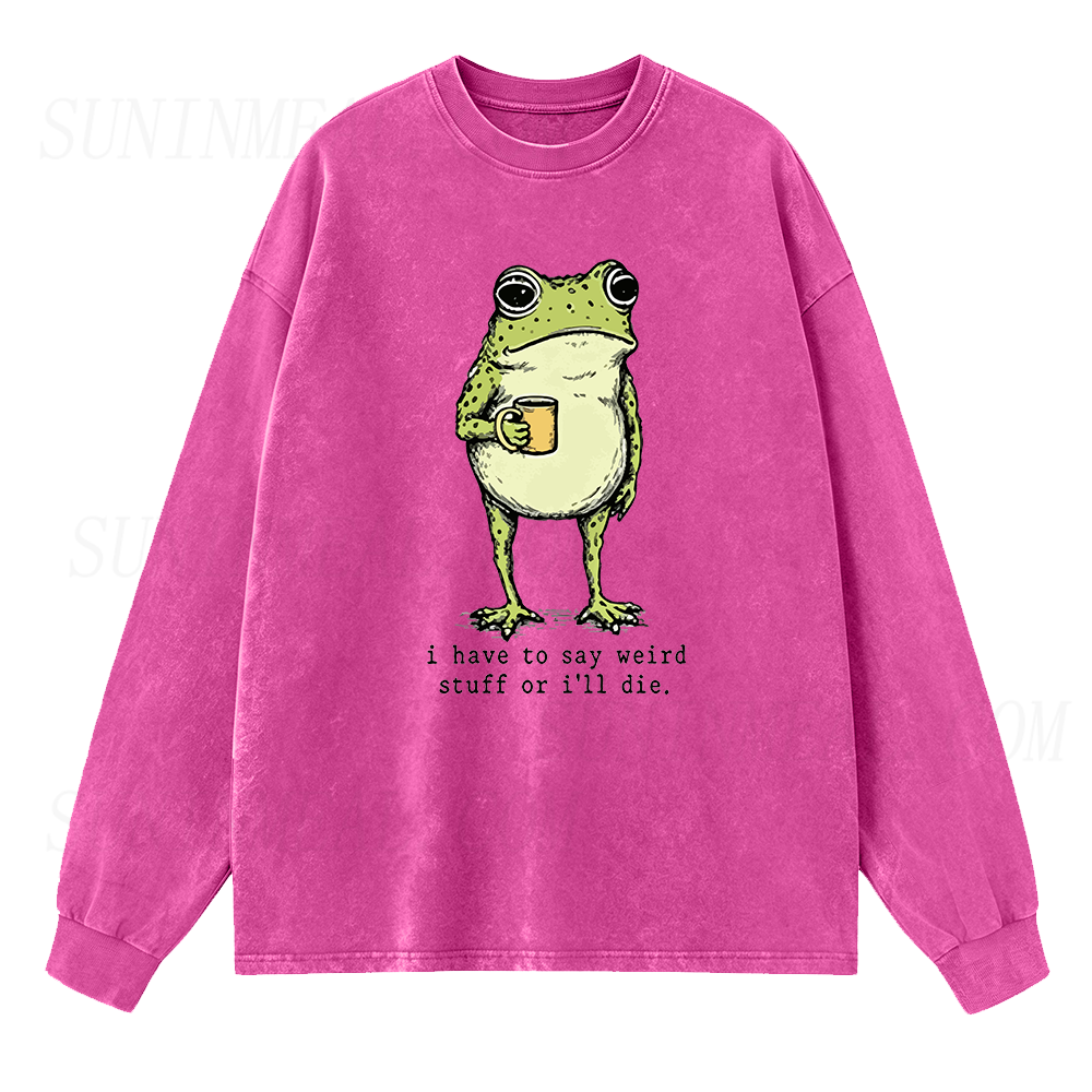 I Have to Say Weird Stuff Or I'll Die Frog Drinking Coffee Long Sleeve Unisex Tee