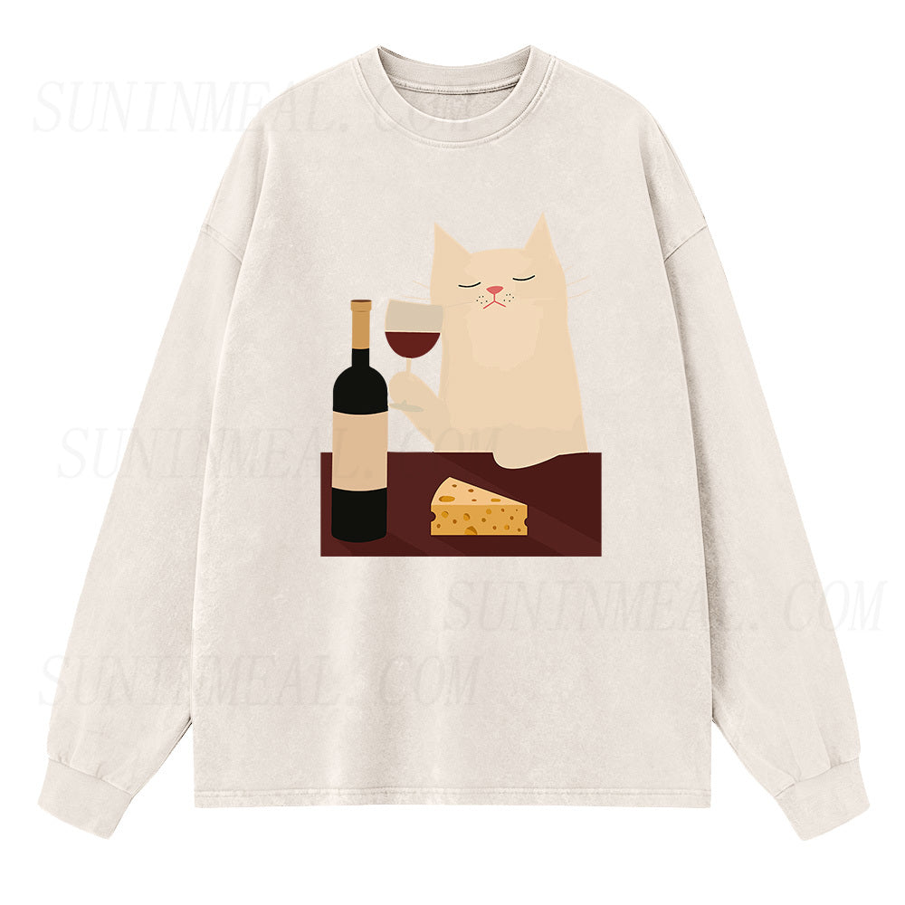 White Cat Wine Long Sleeve Unisex Tee