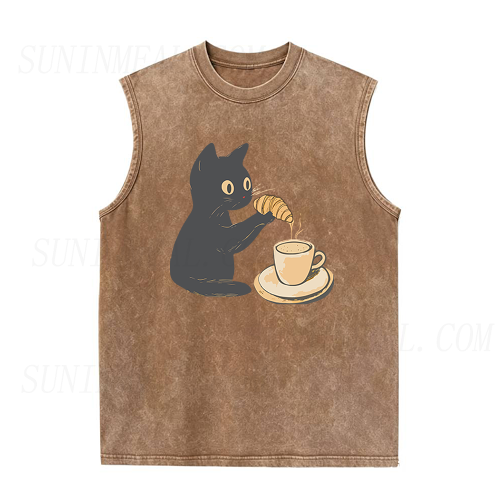 Cat Dipping Croissant in Coffee Unisex Tank Top