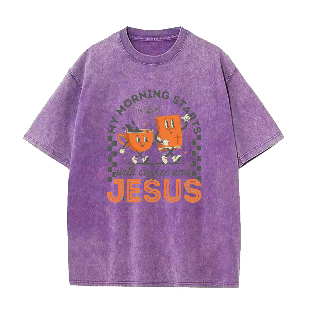 私の朝はコーヒーとイエスから始まります ユニセックスTシャツ
