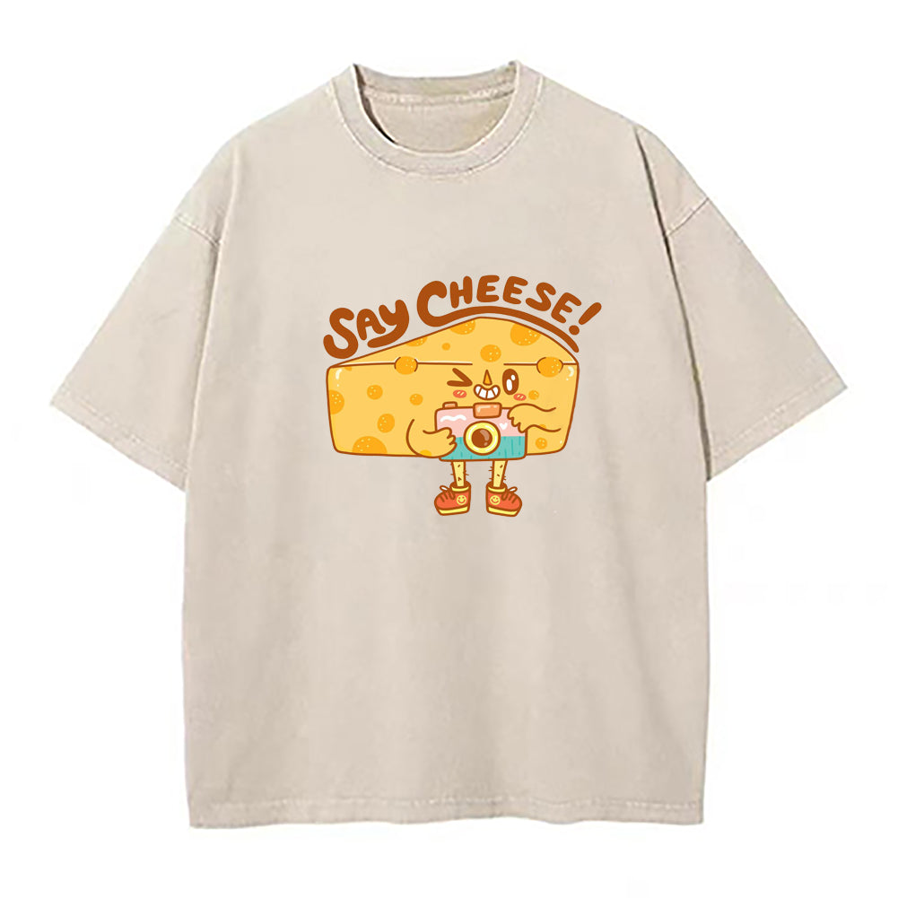 「Say Cheese、面白いカメラ」ユニセックスTシャツ