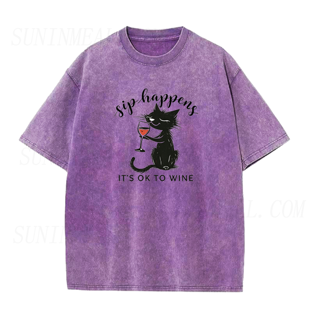 It's Ok To Wine Funny Cat Drinking Wine Unisex Tee