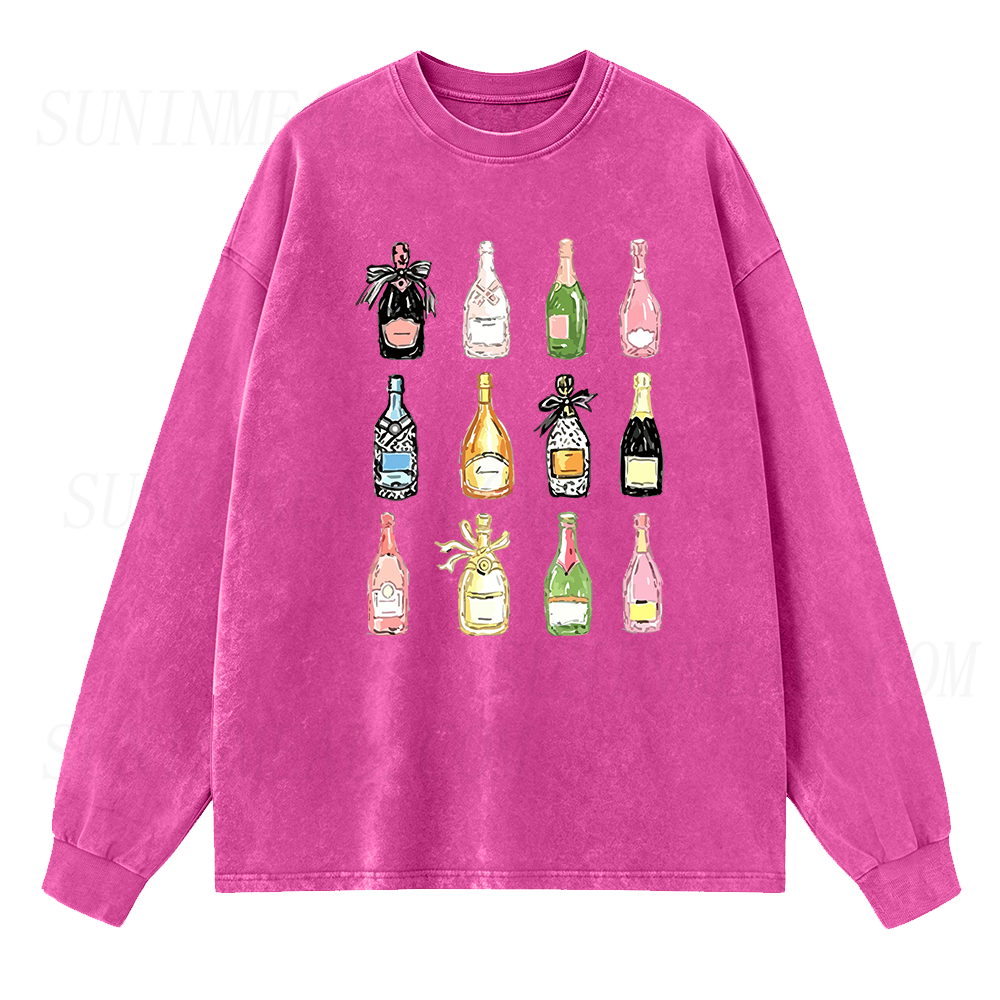 Retro Champagne Bottles Long Sleeve Unisex Tee