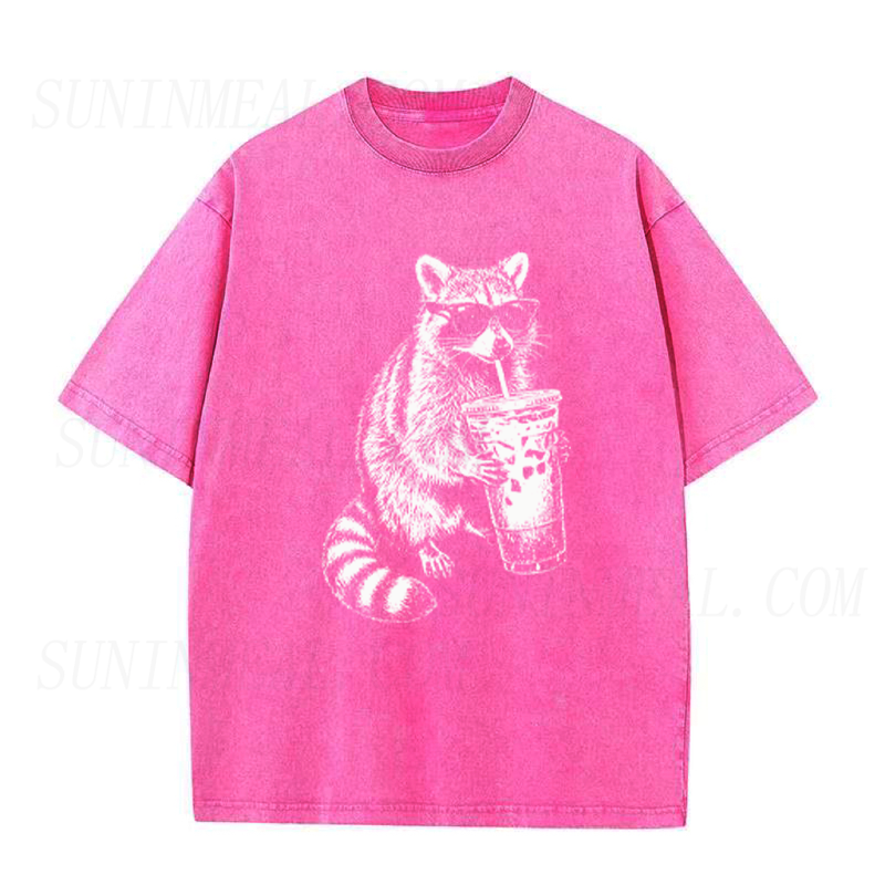Raccoon Drinking Iced Coffee Unisex Tee