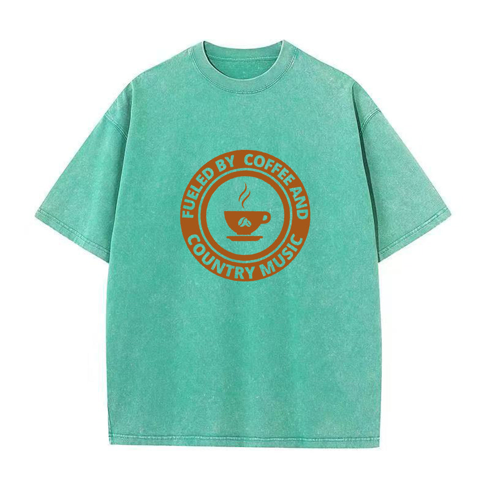 コーヒーと音楽で満たされたユニセックスTシャツ