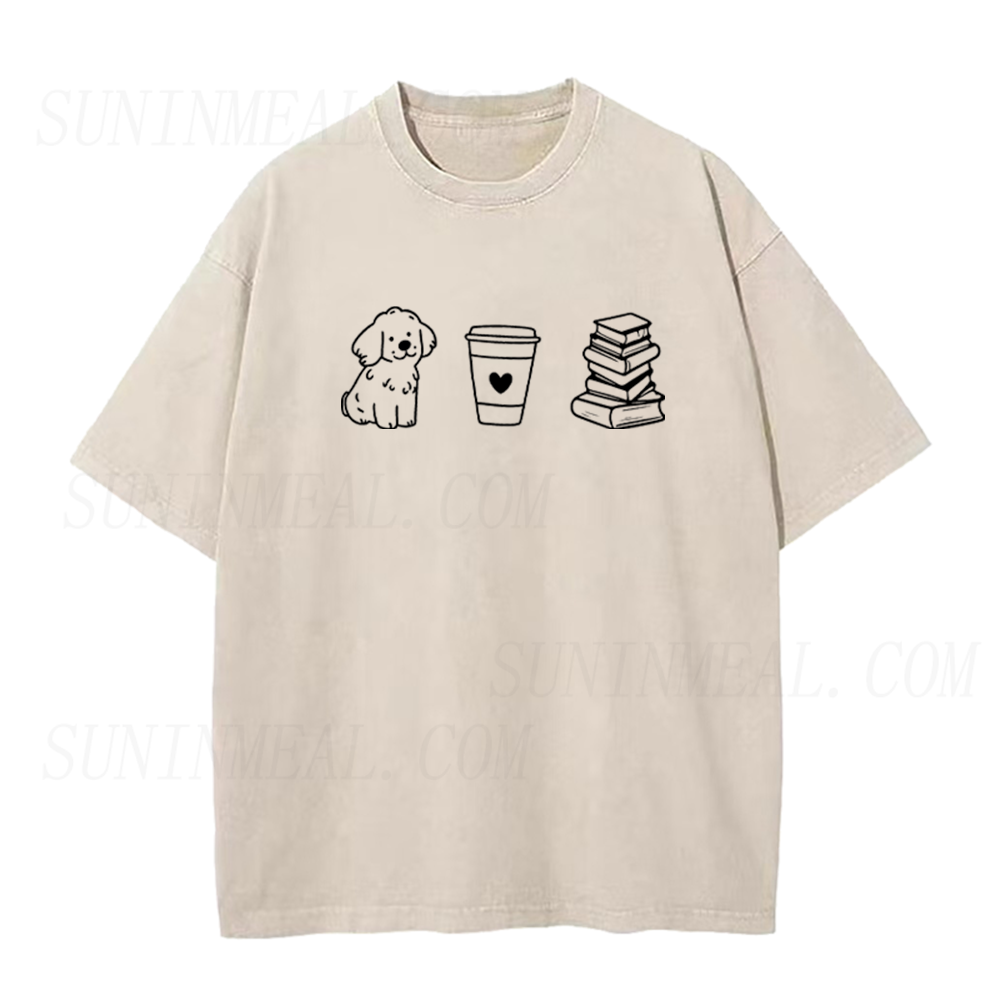 Cute Puppy Coffee Book Lover Graphic Unisex Tee