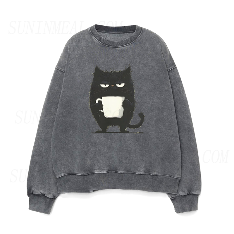 Funny Black Cat Coffee Unisex Crewneck Sweatshirt