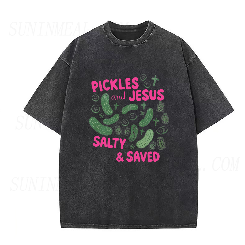 Pickles and Jesus Salty & Saved Christian Unisex Tee