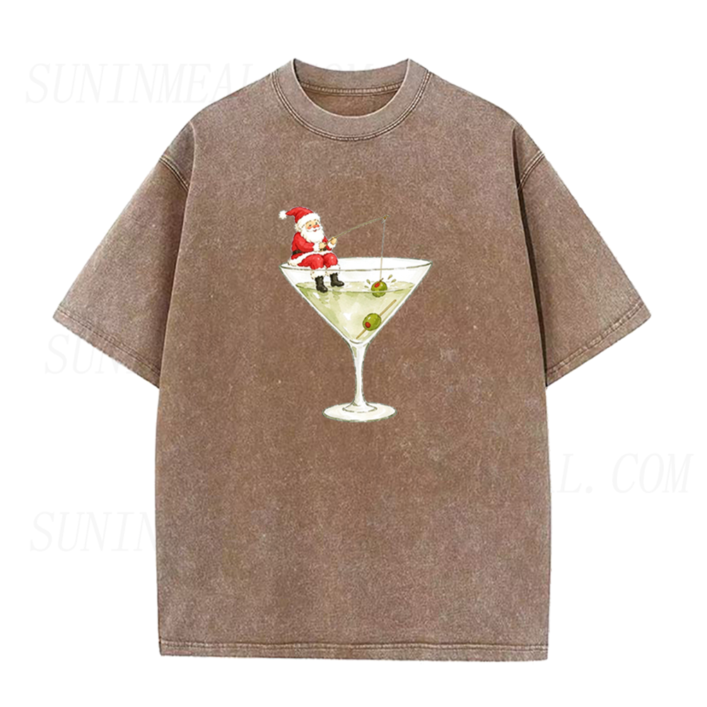 Funny Santa Martini Cocktail Graphic Unisex Tee