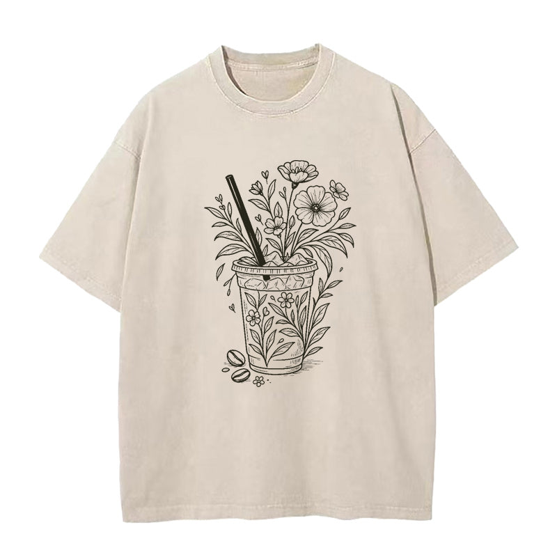 Floral Iced Coffee Cup Unisex Tee
