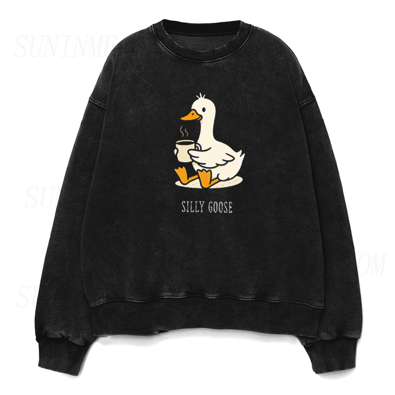 Funny Goose with Coffee Unisex Crewneck Sweatshirt