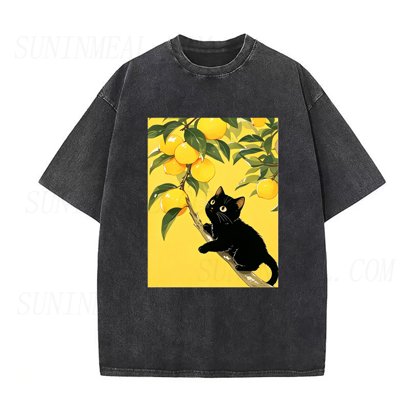 Black Cat on A Lemon Tree Branch Unisex Tee