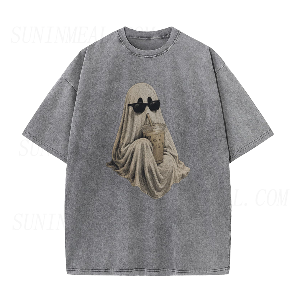 Ghost Drinking Coffee Halloween Unisex Tee