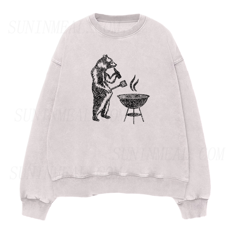 Wild Grizzly Bear BBQ Unisex Crewneck Sweatshirt