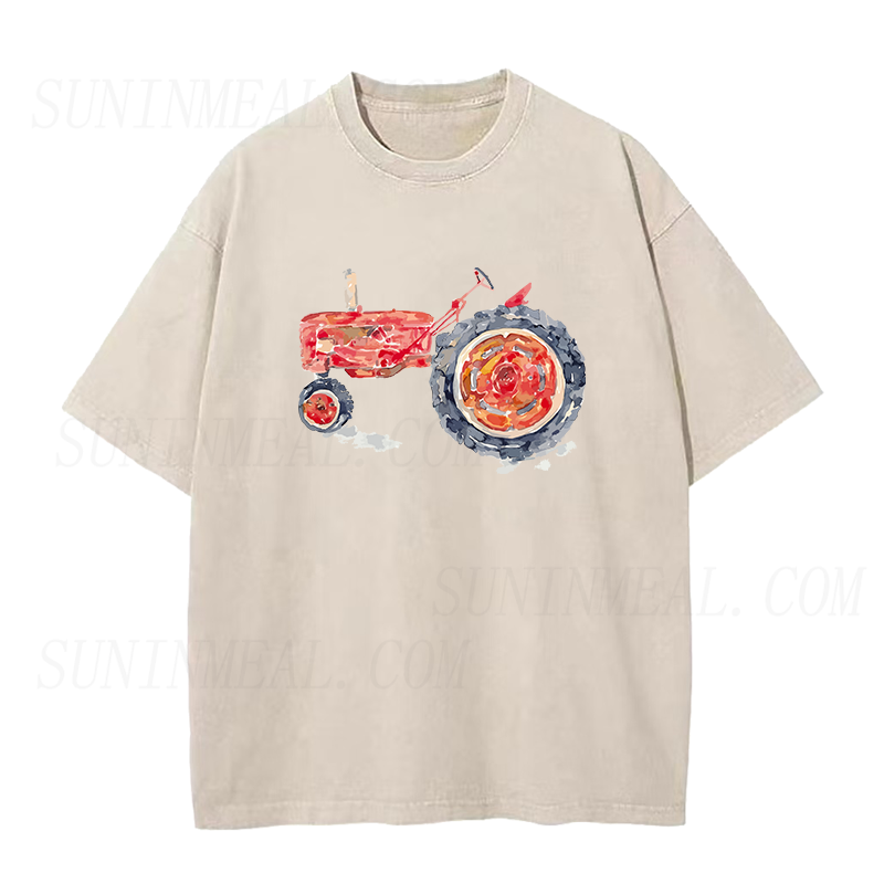 赤いトラクターのユニセックスTシャツ
