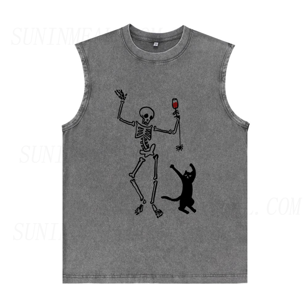 Dancing Skeleton and Cat Unisex Tank Top