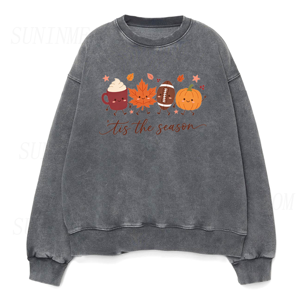 Tis The Season Cartoon Pumpkin Coffee Unisex Crewneck Sweatshirt