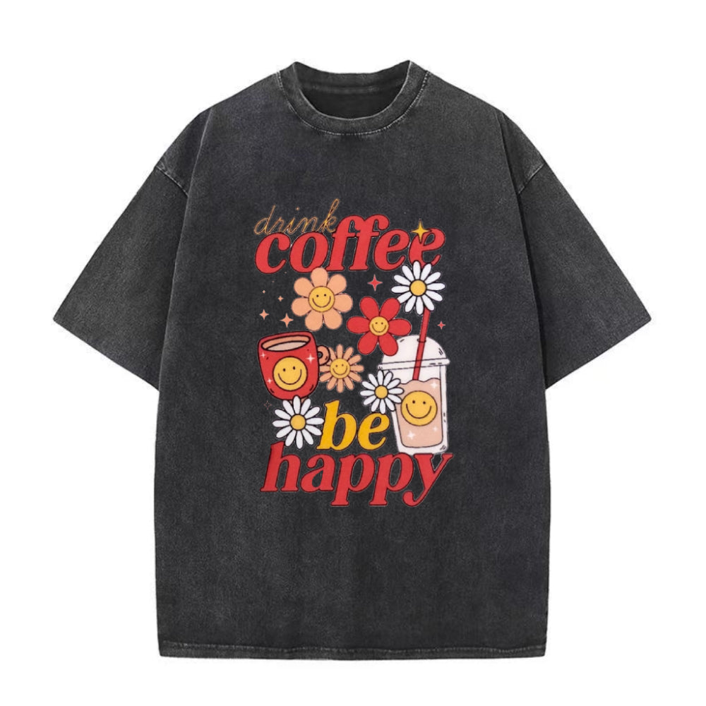 コーヒーを飲んでハッピーに ユニセックスTシャツ