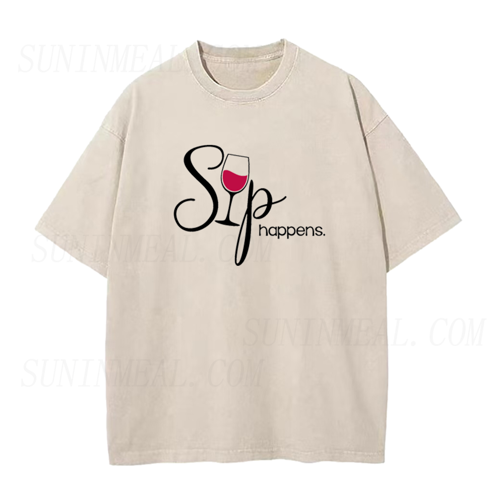 Retro Sip Happens Wine Unisex Tee
