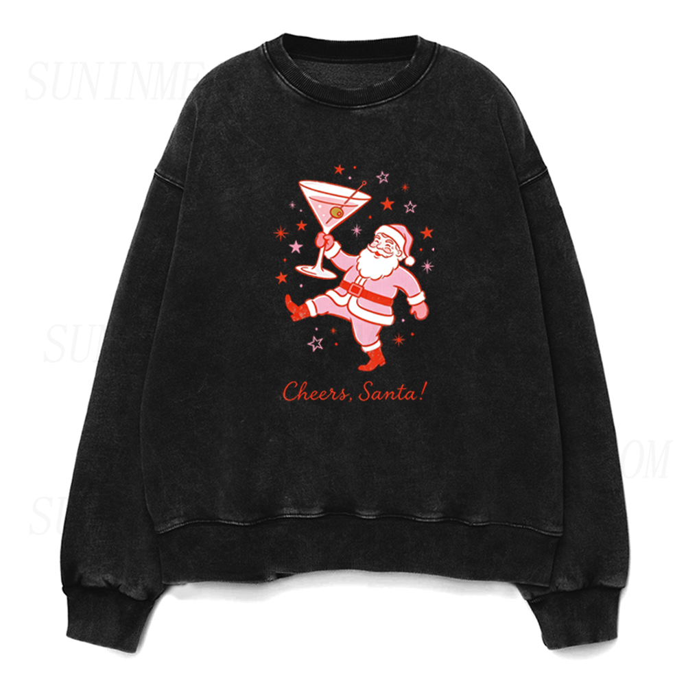 Funny Cheers Santa Cocktail Christmas Holiday Unisex Crewneck Sweatshirt