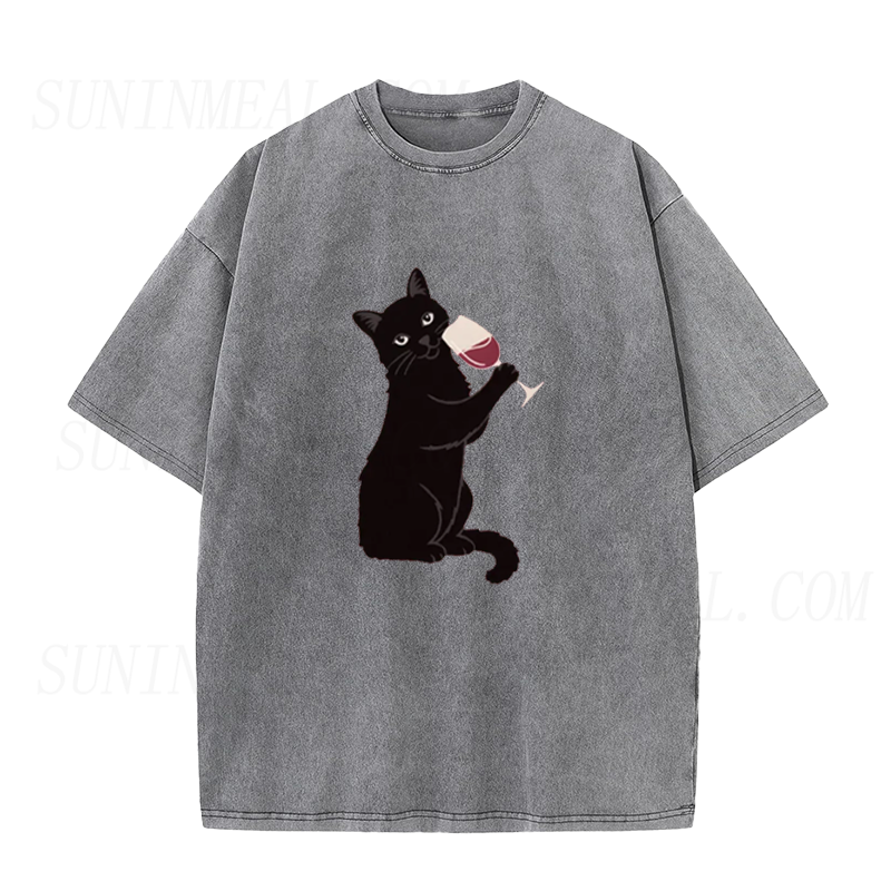 Cat Drinking Wine Unisex Tee