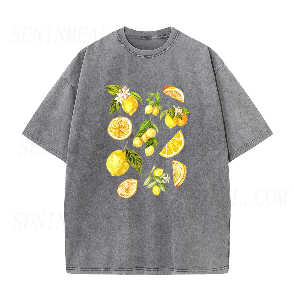 Retro Botanical Lemon Slices & Blossoms Unisex Tee