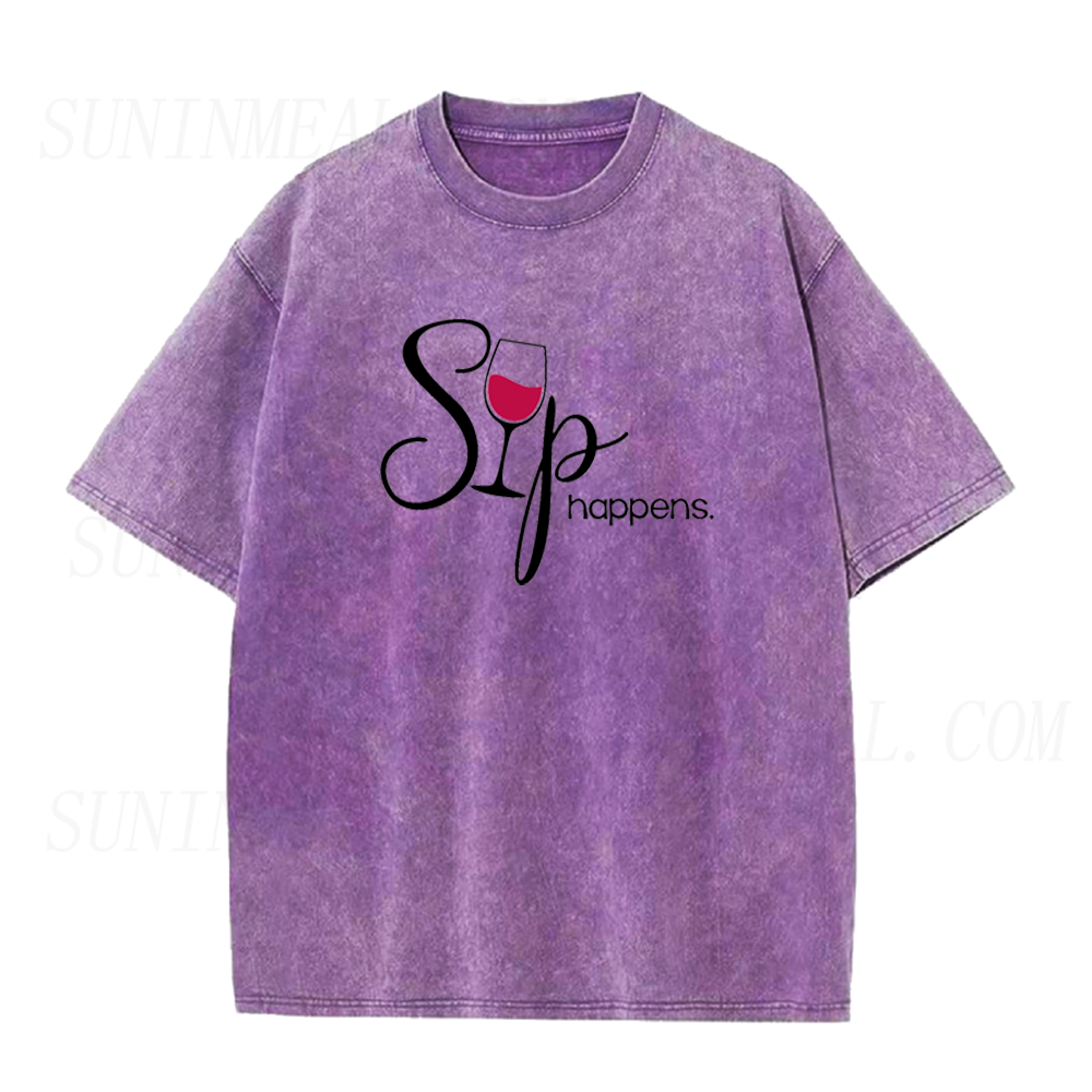 Retro Sip Happens Wine Unisex Tee