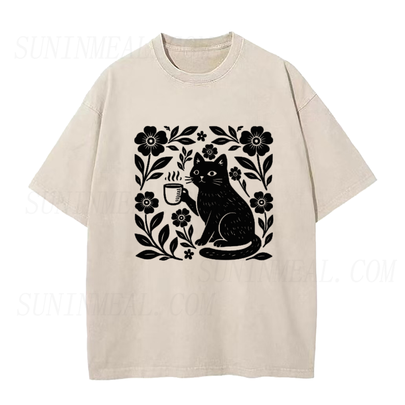 Black Cat Coffee Floral Unisex Tee