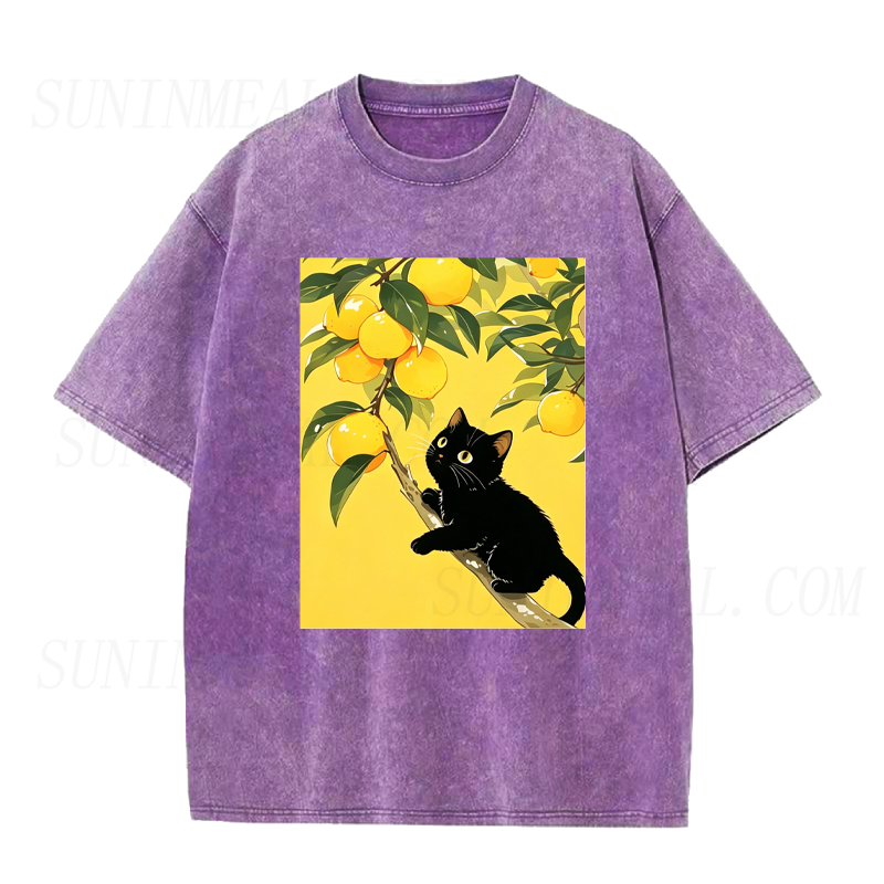 Black Cat on A Lemon Tree Branch Unisex Tee