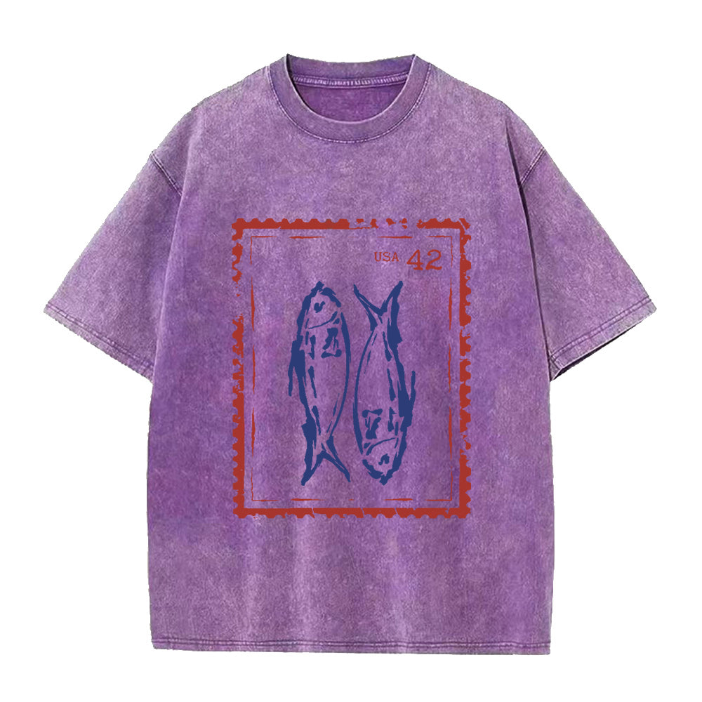 魚のヴィンテージスタンプユニセックスTシャツ