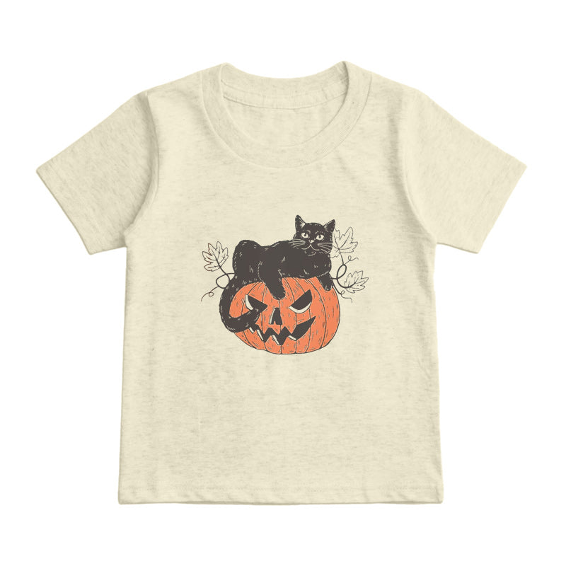 Black Cat on Pumpkin Kids T-Shirt