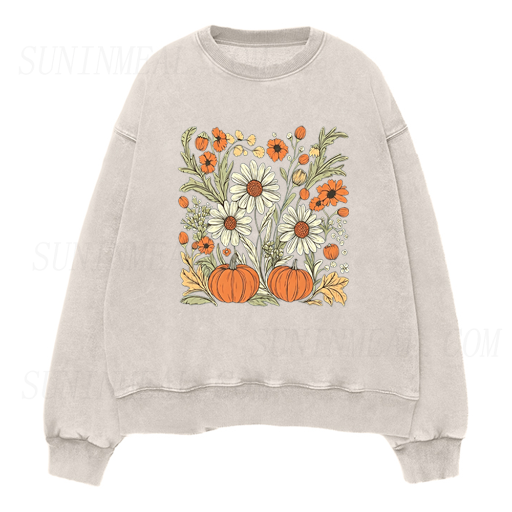 Fall Floral Pumpkin Unisex Crewneck Sweatshirt