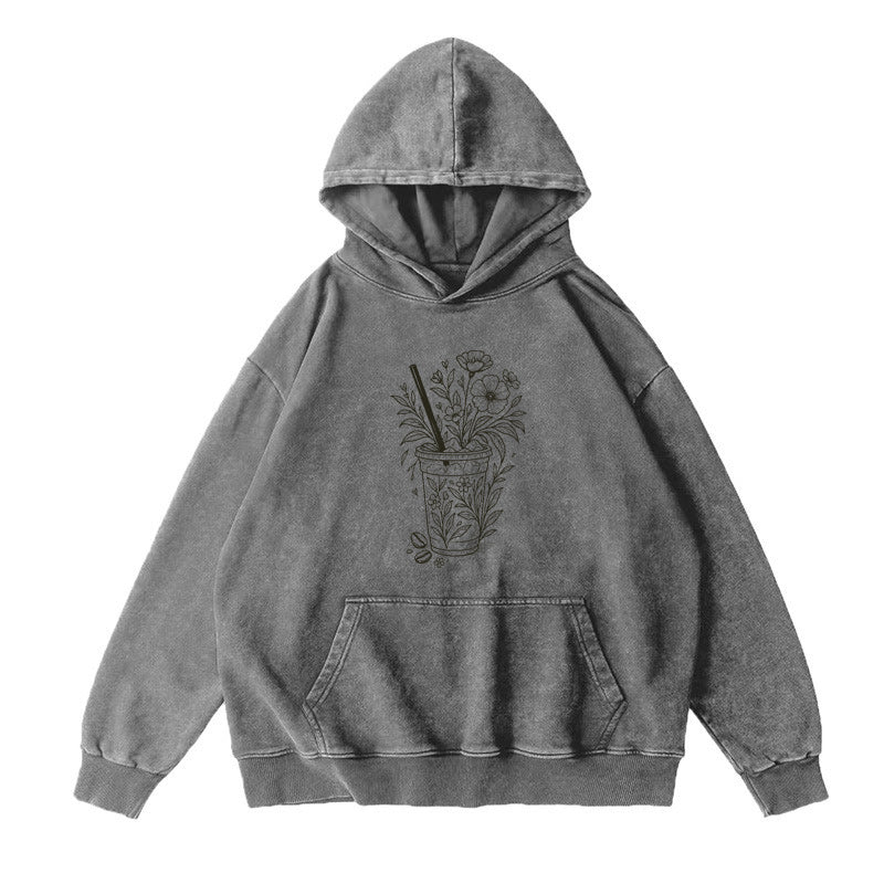 Floral Iced Coffee Cup Unisex Hoodie