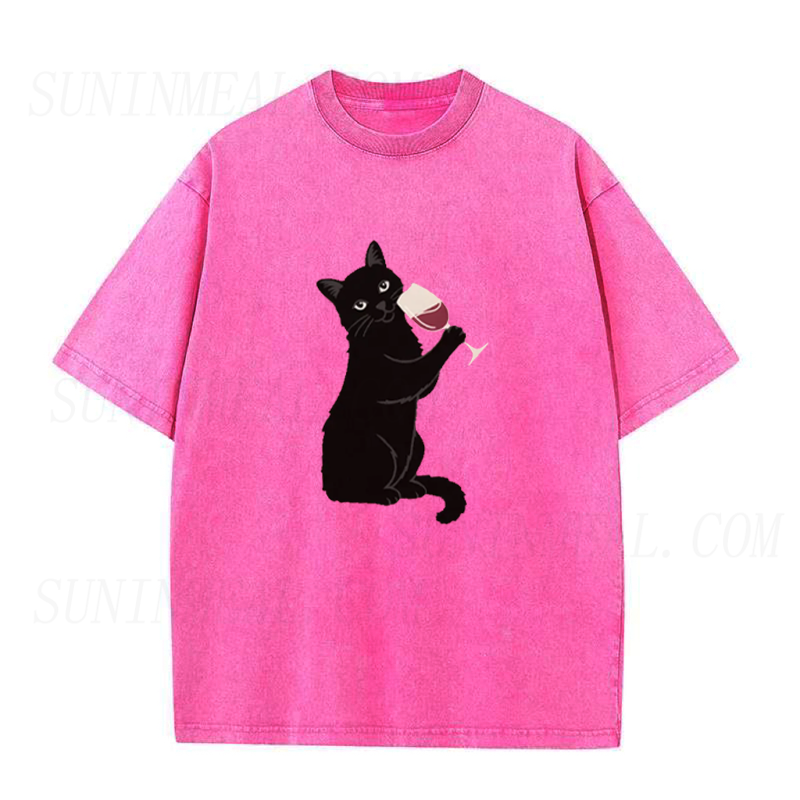 Cat Drinking Wine Unisex Tee