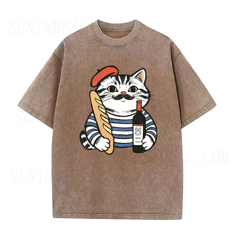 Cat with Baguette & Wine Unisex Tee