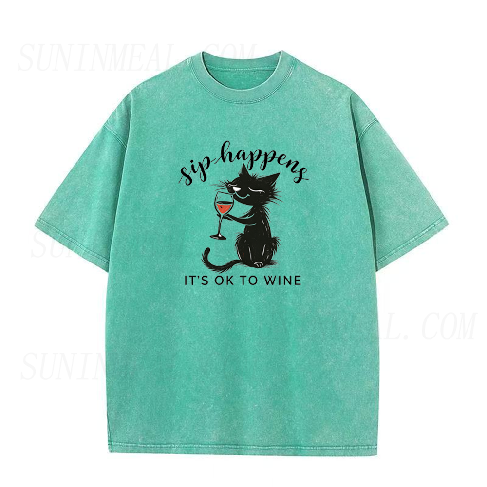 It's Ok To Wine Funny Cat Drinking Wine Unisex Tee