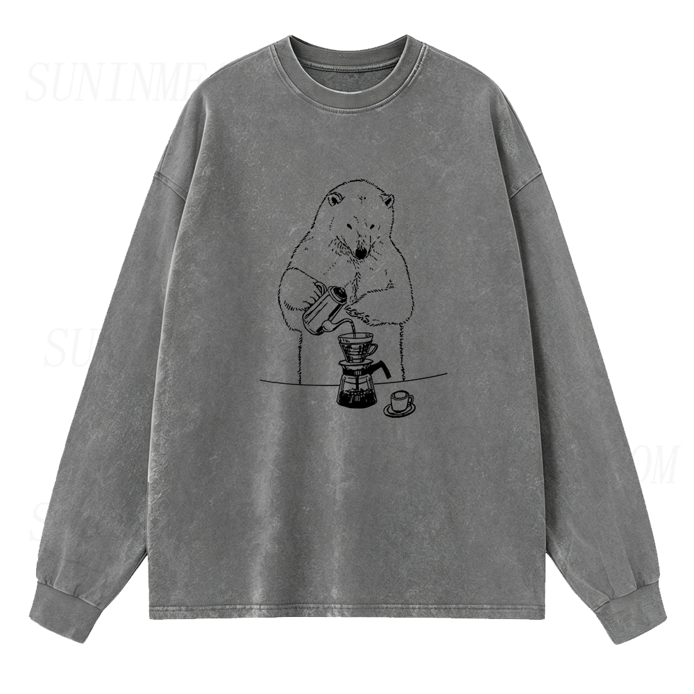 Polar Bear Is Brewing Coffee Long Sleeve Unisex Tee