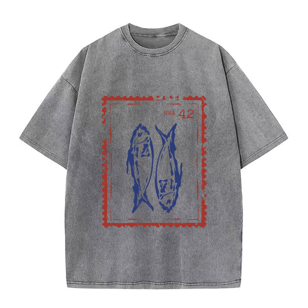 魚のヴィンテージスタンプユニセックスTシャツ