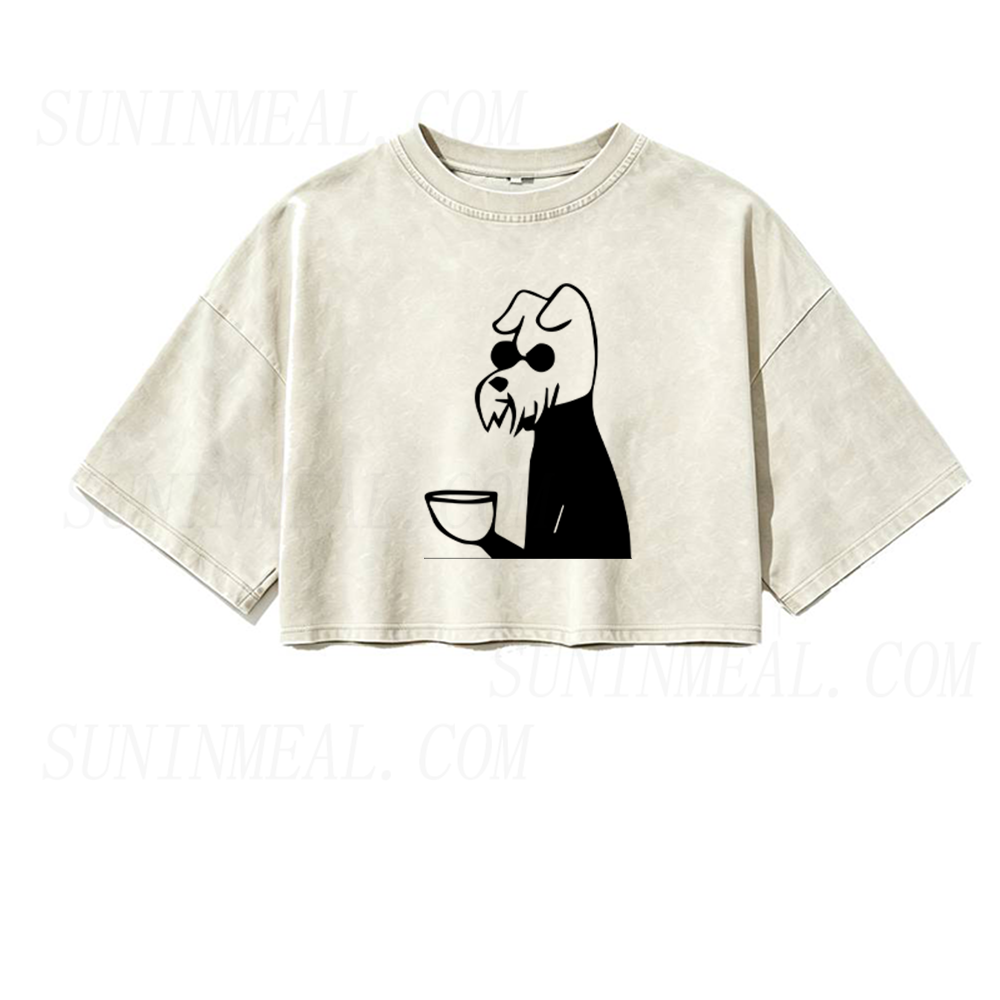 Dog Drinking A Cup of Coffee Oversized Crop Tee