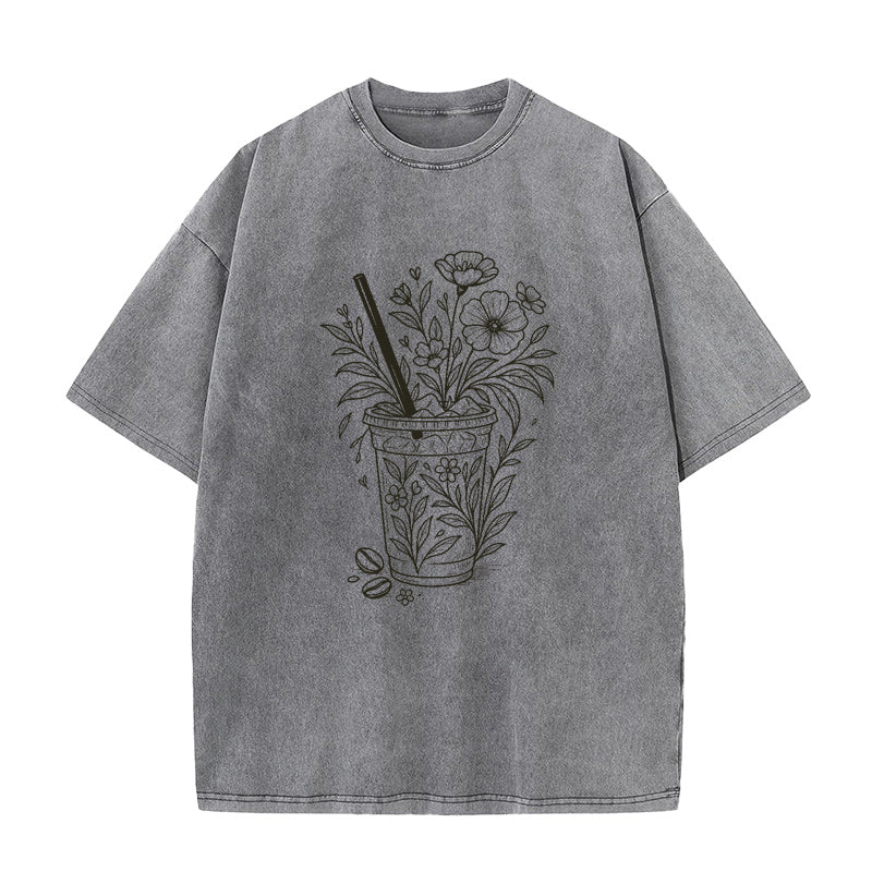 Floral Iced Coffee Cup Unisex Tee