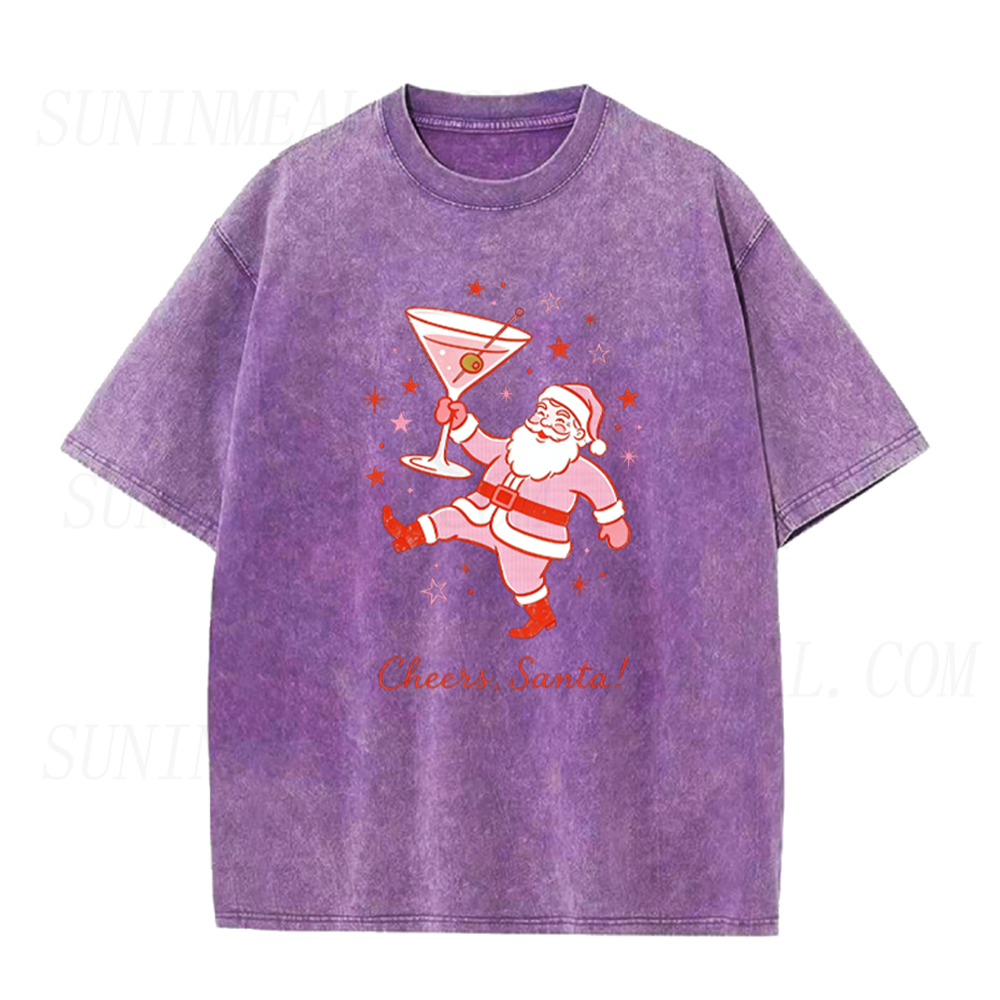 Funny Cheers Santa Cocktail Christmas Holiday Unisex Tee