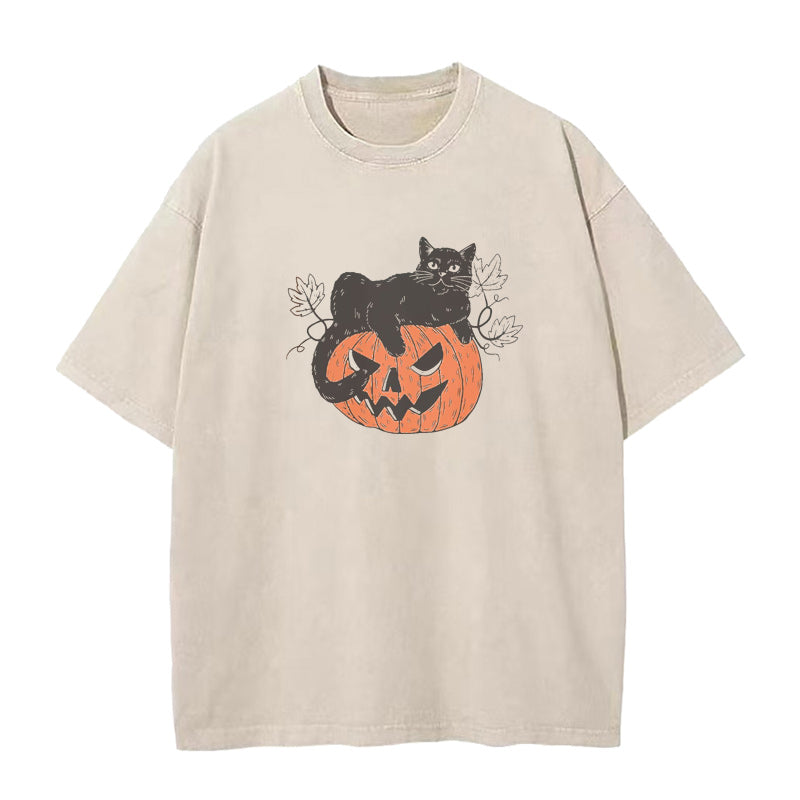 Black Cat on Pumpkin Unisex Tee
