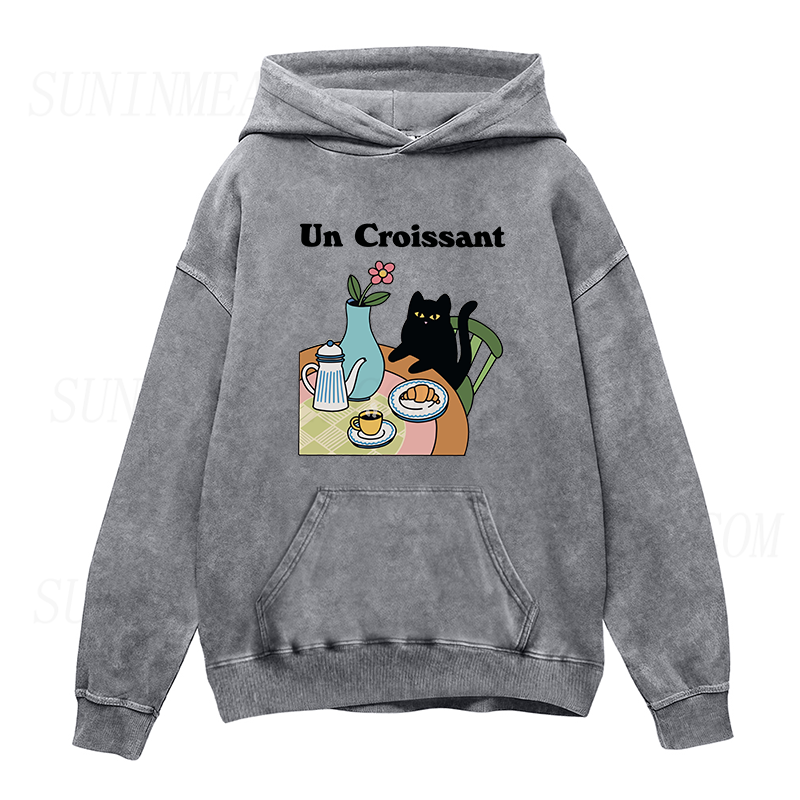 Cafe Croissant Cat  Unisex Hoodie