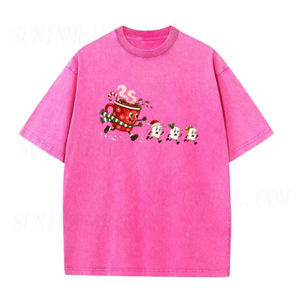 Funny Christmas Hot Cocoa Chasing Marshmallows Unisex Tee