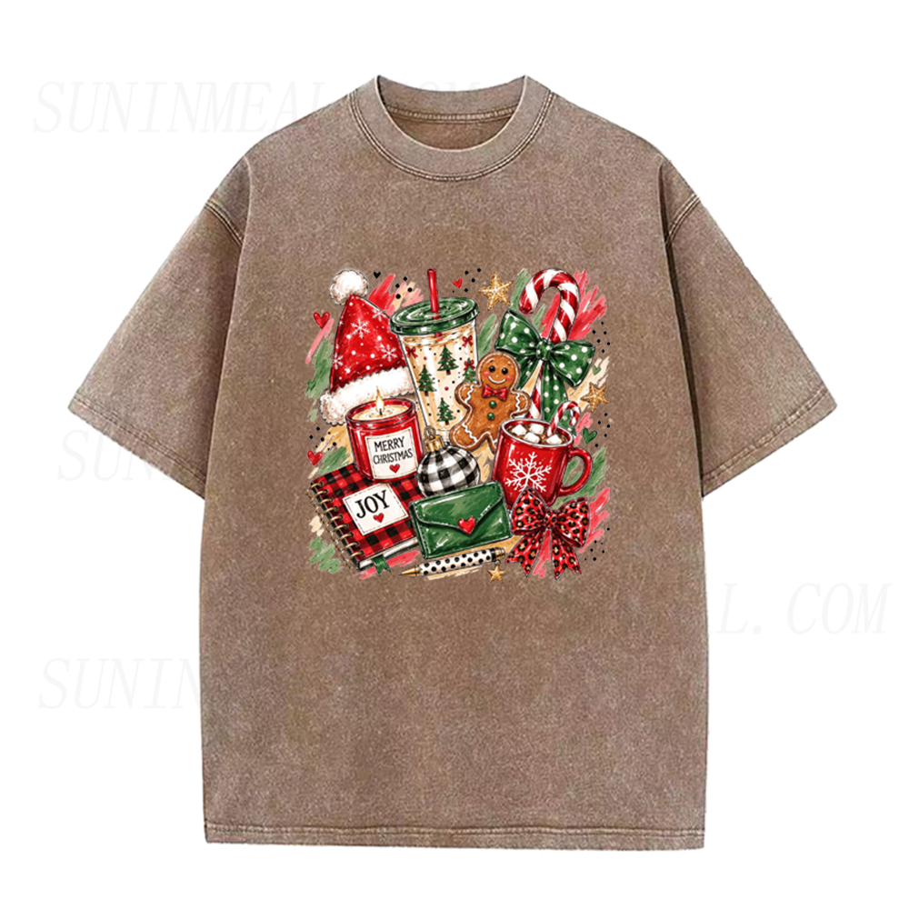 Christmas Cozy Vibes Gingerbread Candy Cane Hot Cocoa Collage Graphic Unisex Tee