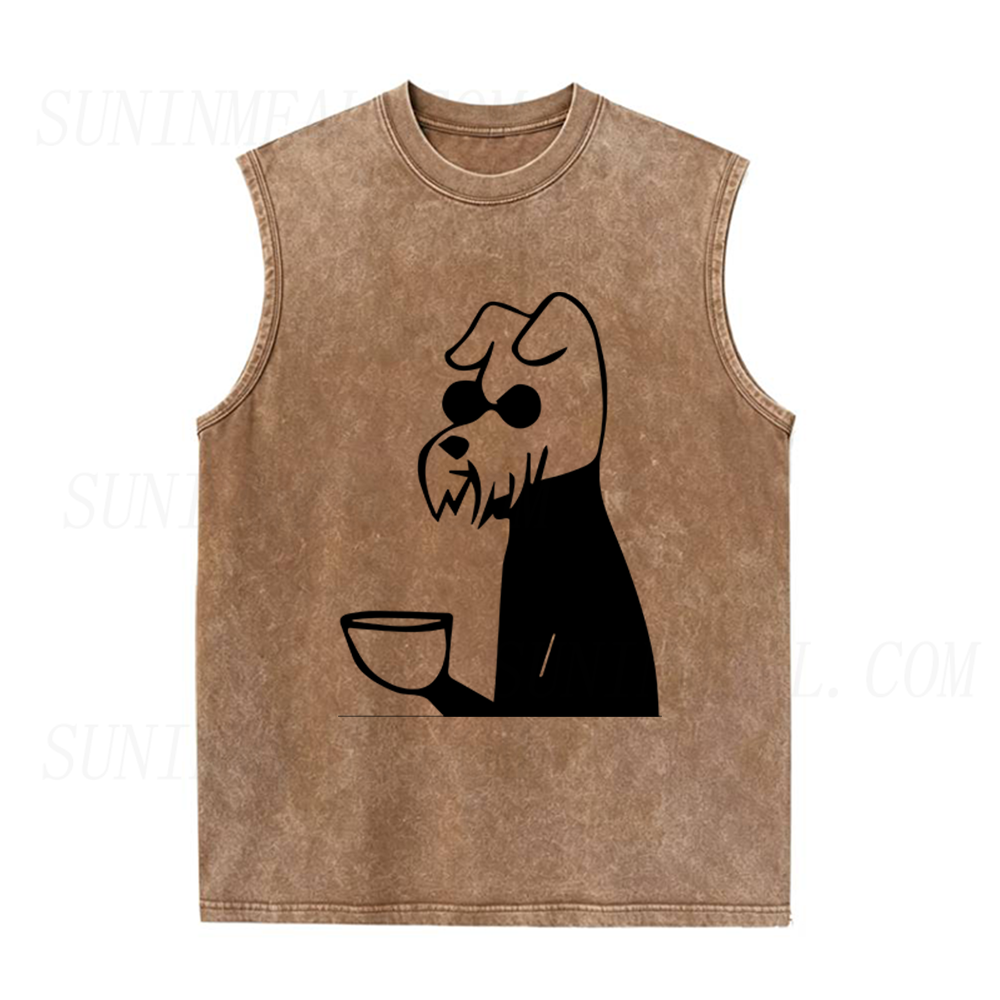 Dog Drinking A Cup of Coffee Unisex Tank Top