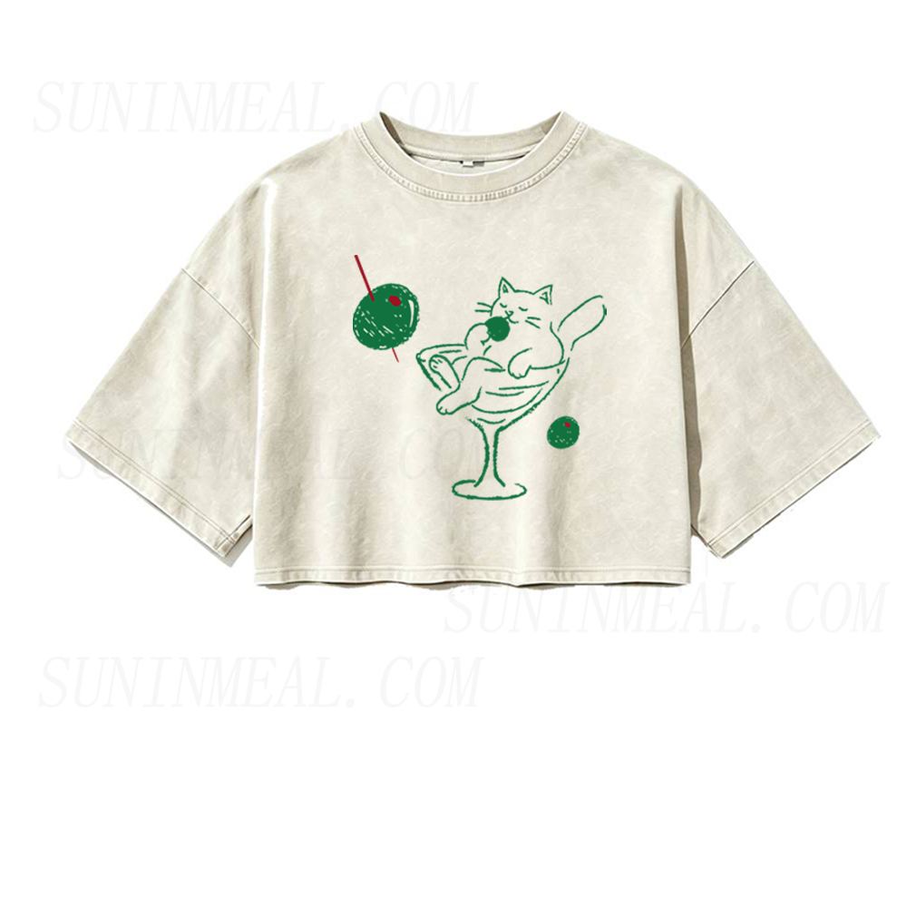 Cats and Martinis Oversized Crop Tee