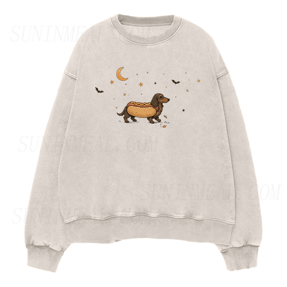 Hot Dog Dachshund Under Moon Unisex Crewneck Sweatshirt