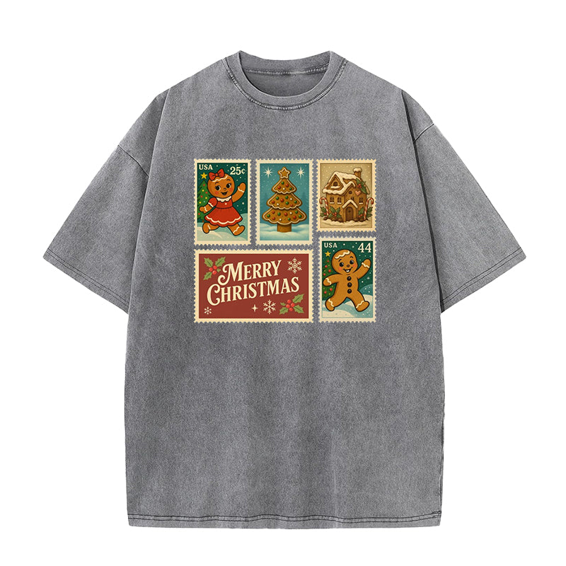 Christmas Gingerbread Postage Stamp Unisex Tee