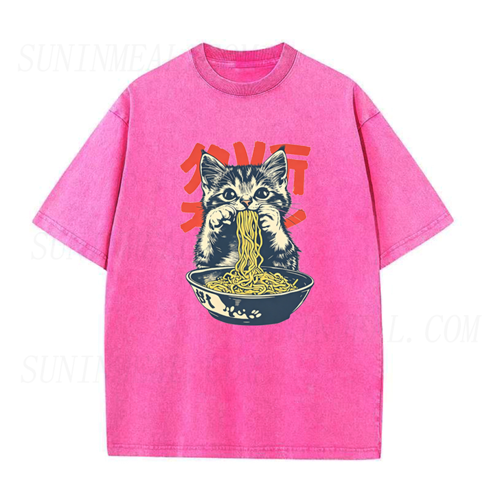 Vintage Cat Eating Ramen Unisex Tee